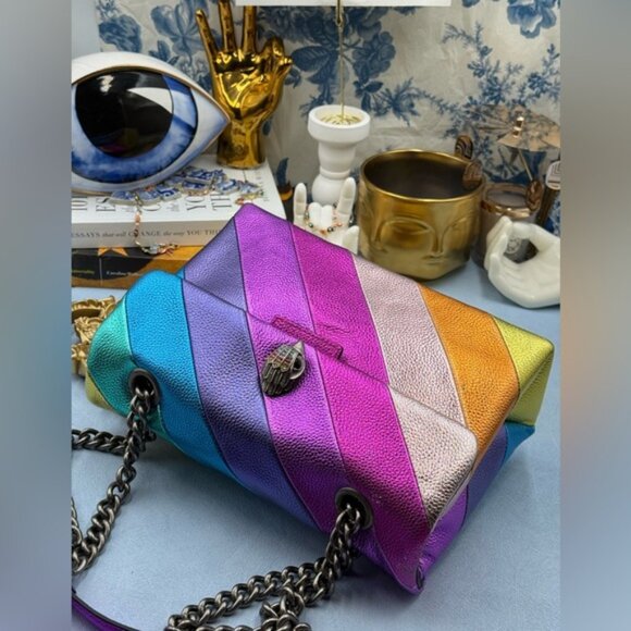 🆕 KURT GEIGER LONDON 🧿 NWOT Leather Kensington Shoulder Bag, Metallic Rainbow - Picture 8 of 16